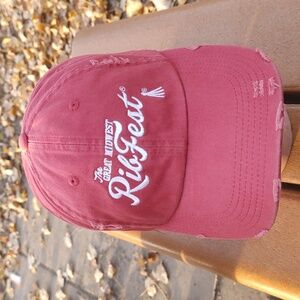 The Great Rib Fest Embroidered Letters Distressed Strapback Hat Cap Coral